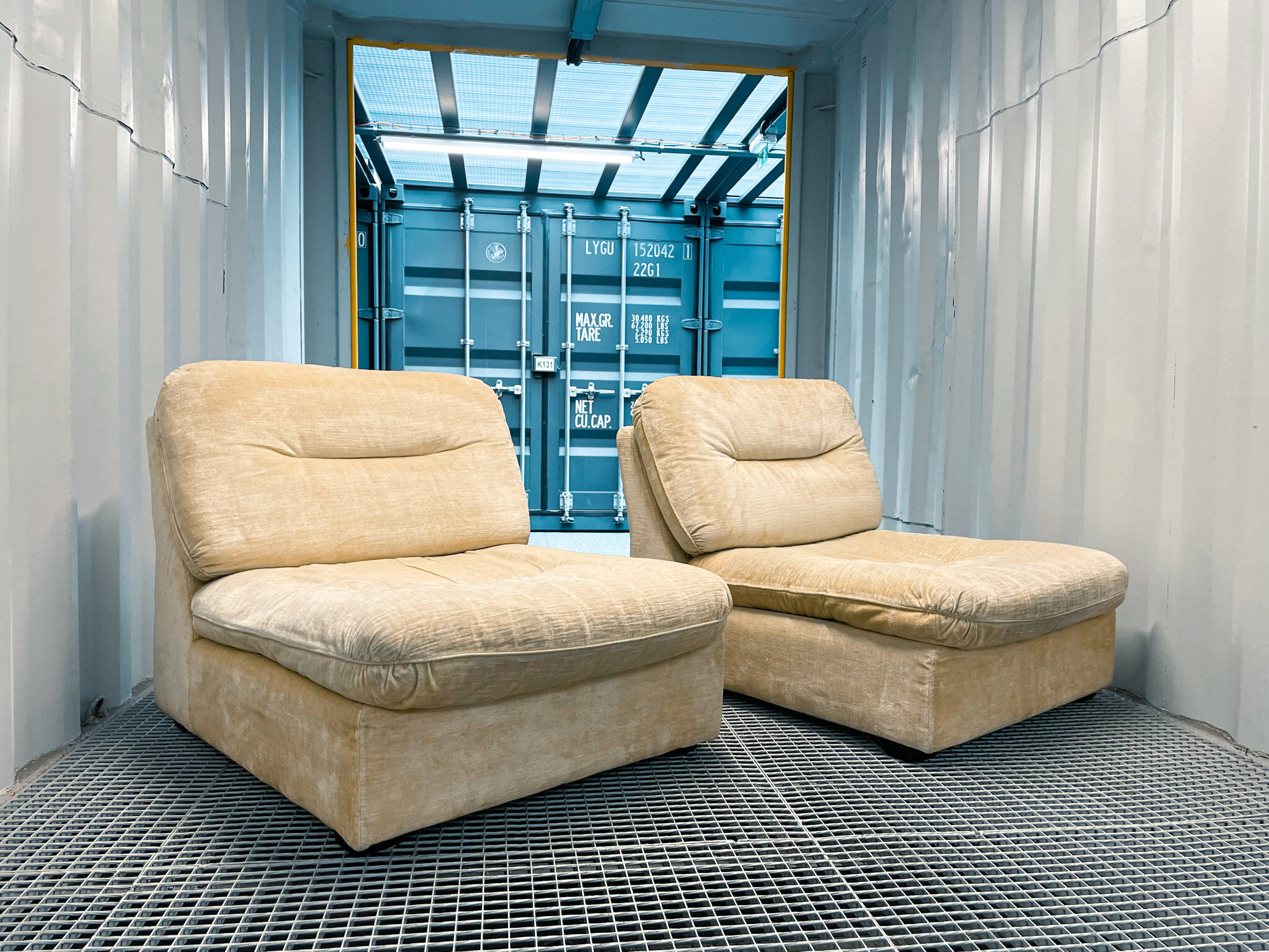 Pair of vintage beige velvet chairs