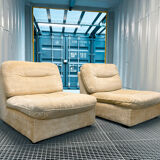 Pair of vintage beige velvet chairs