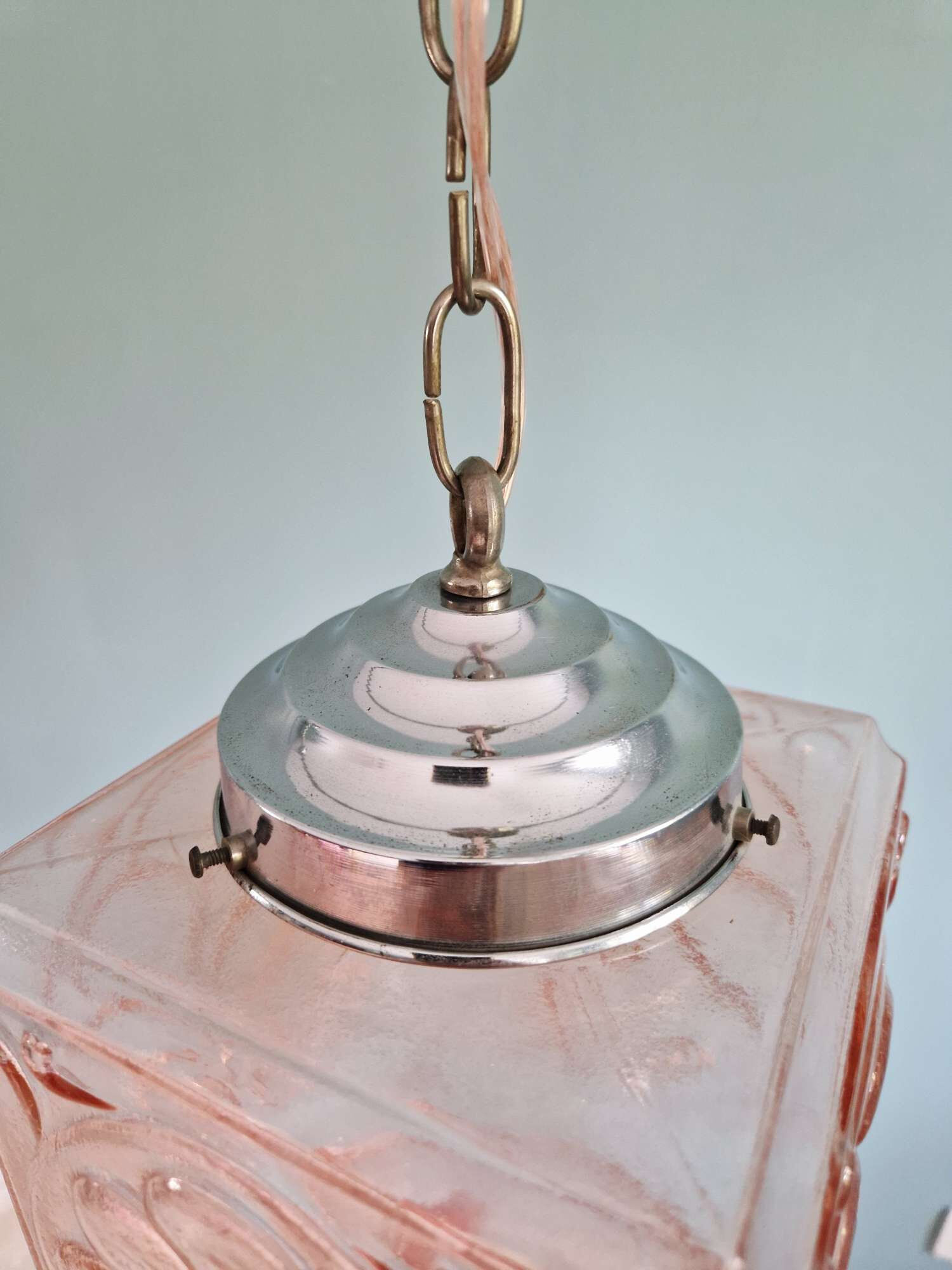 Art Deco pendant light in pale pink glass, 1920s-30s