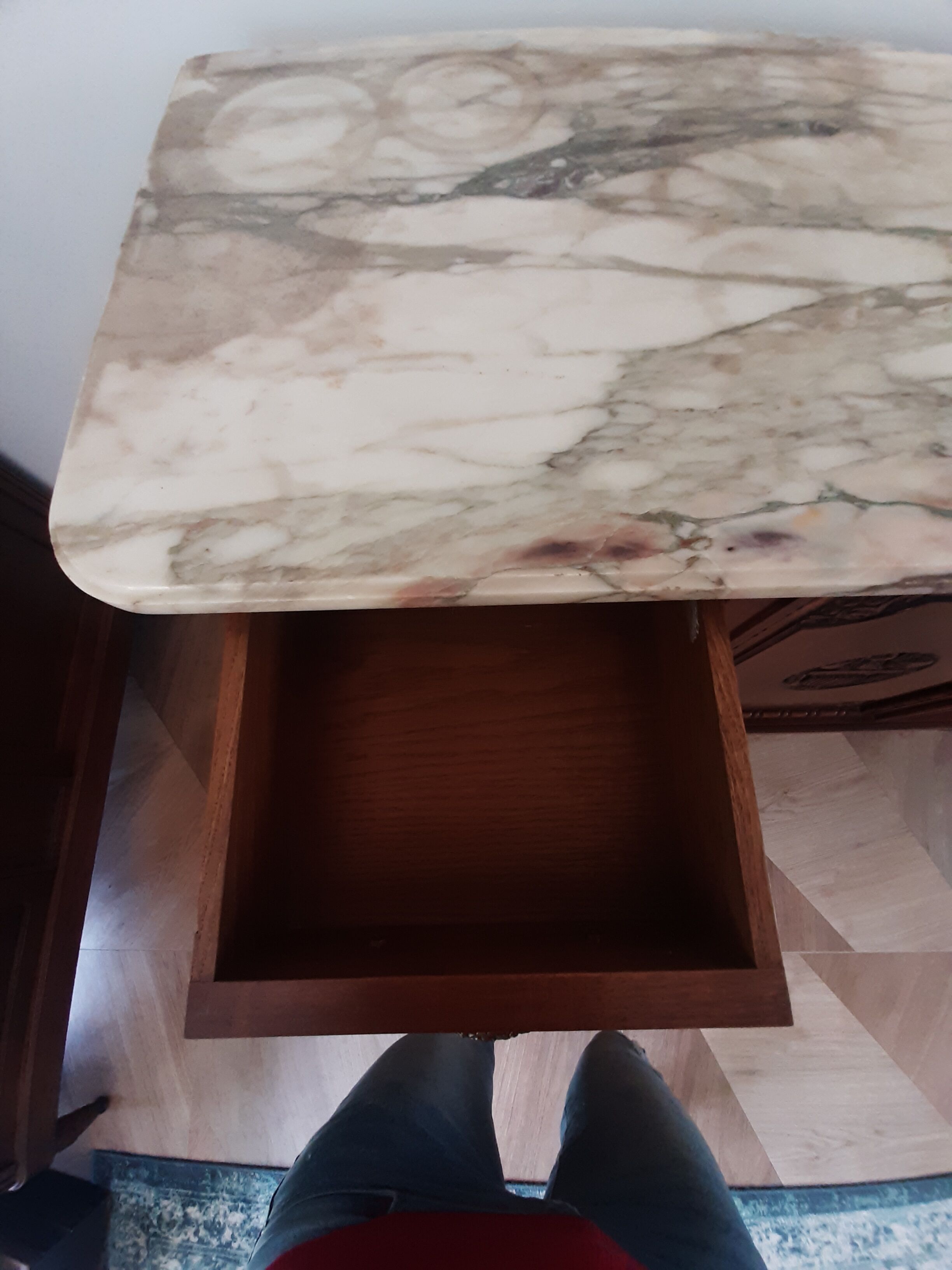 Sideboard - 1920 - art deco - 1 door - 2 drawers - gray marble top