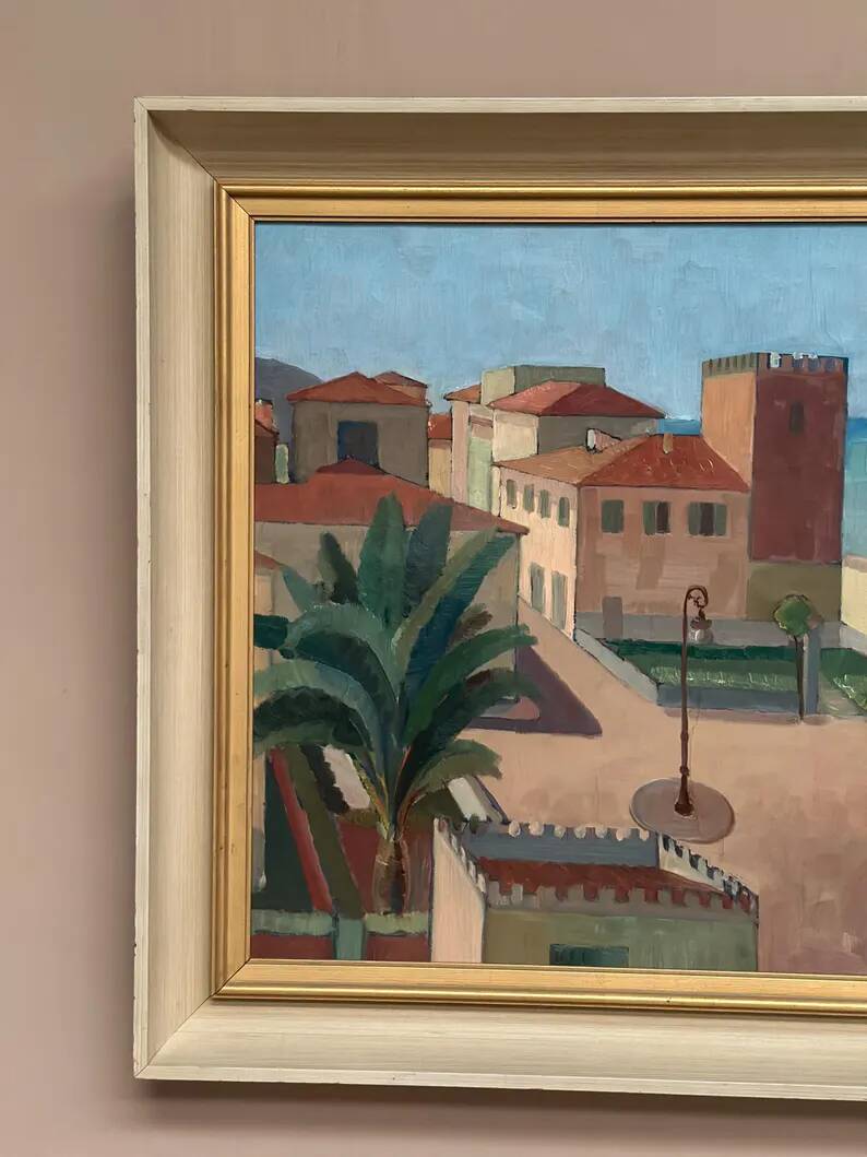 Original Swedish Oil on Canvas – “Motif from Italy” by K. Berthel – Signed – Dated 1949 – Vintage & Framed – 73 × 61 cm (28.7" × 24")