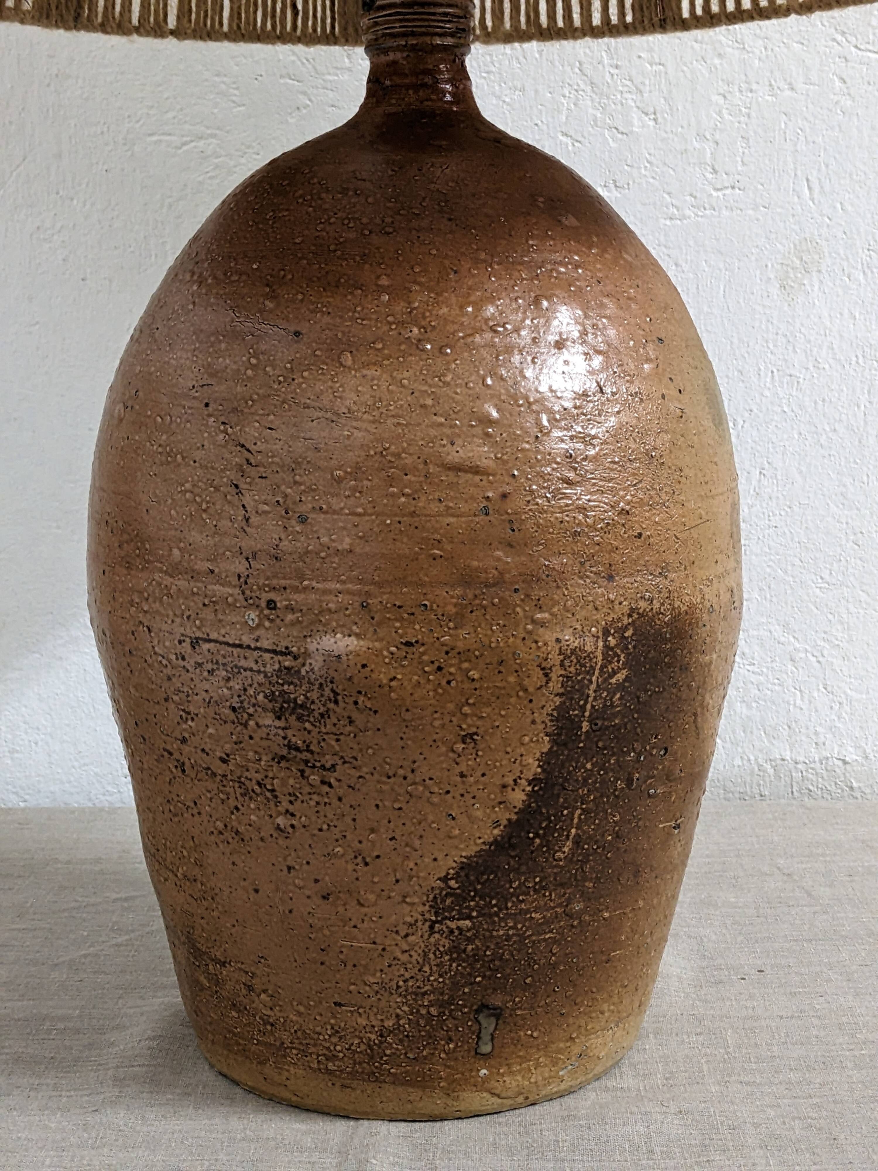 XXL lamp in glazed stoneware and jute rope circa 1960