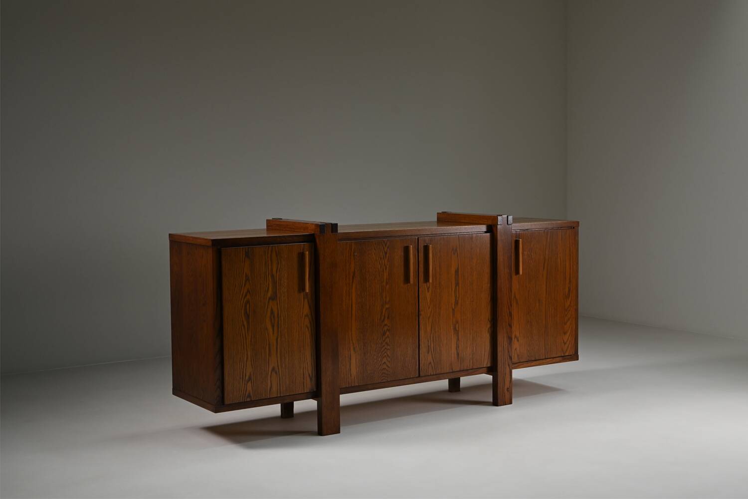 Dark stained brustalist oak sideboard, Belgium.