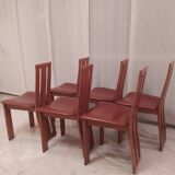 Lot of 6 dining room chairs '70, similar to Pietro Costantini ELLO chairs. Leather and wood.
