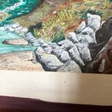 Framed drawing painting mountain village
