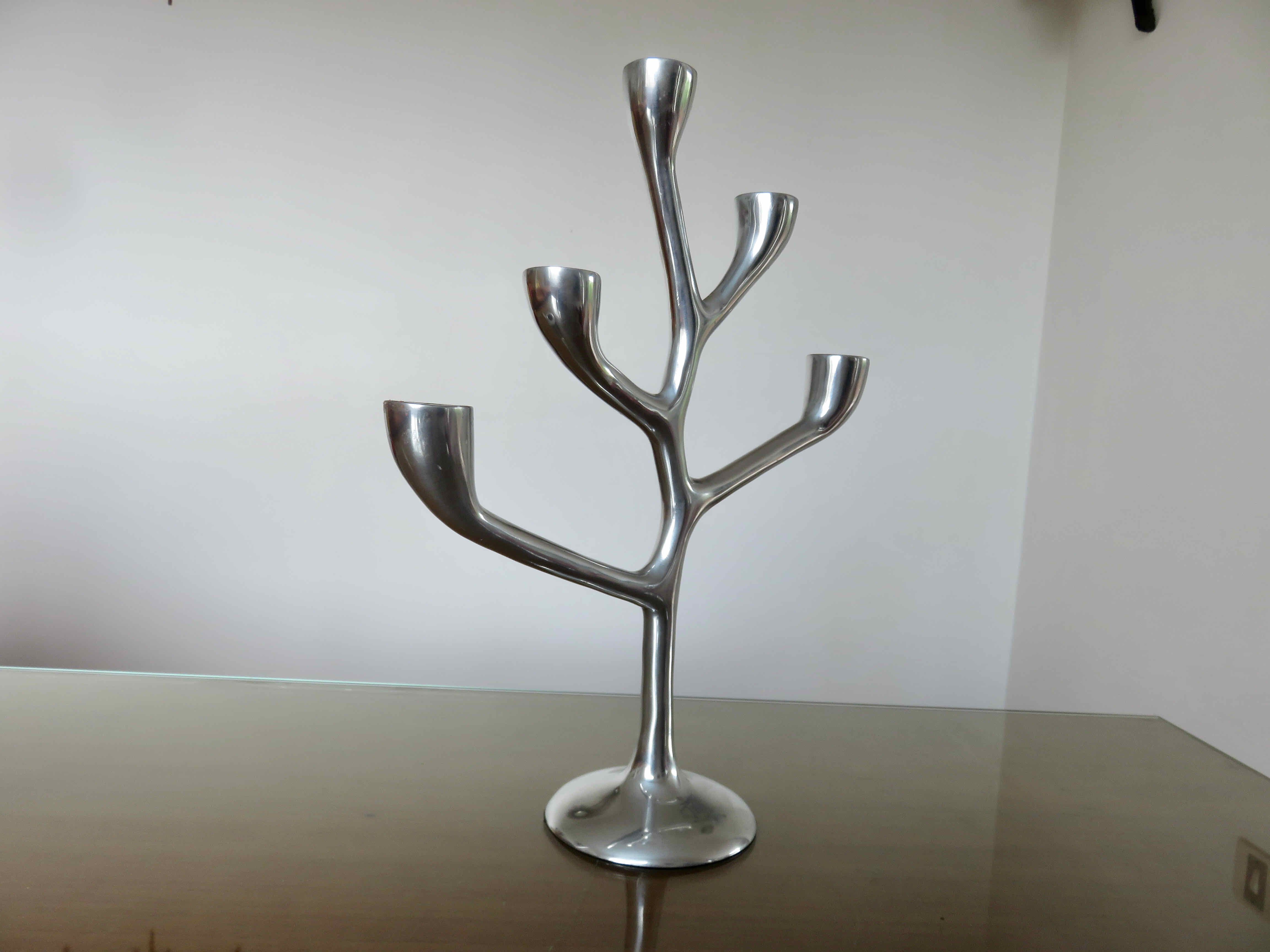 Modernist candle holder, free form, cast aluminum 70s