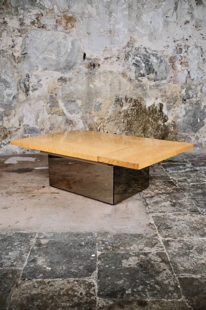 Ash burl bar coffee table, Paul Michel for Roche Bobois, 1980s