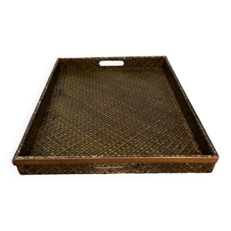 Plateau rectangulaire en rotin tressé