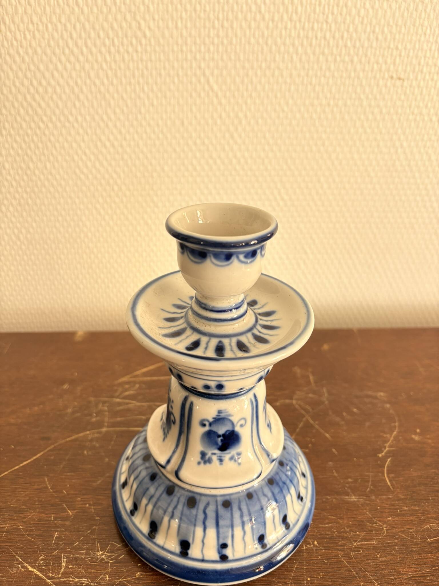Vintage Russian Blue Ceramic Candle Holder Gjel Handmade