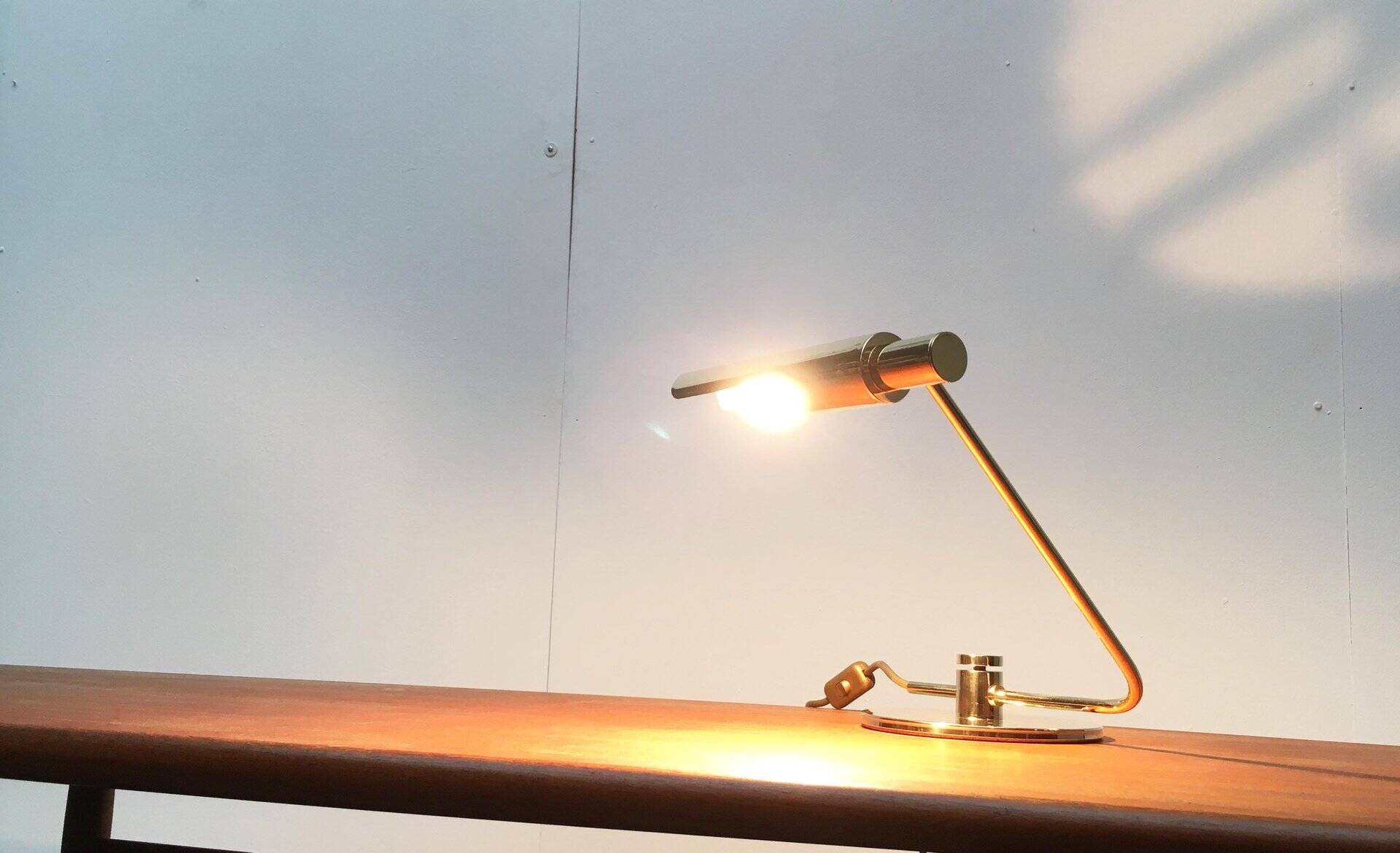 Mid-century minimalist brass table lamp by Rosemarie & Rico Baltensweiler for Baltensweiler.