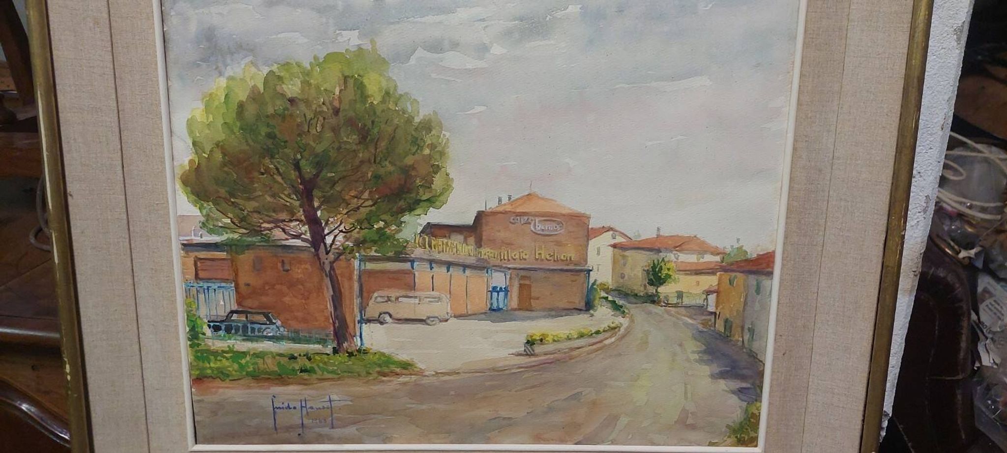 Guido hanset (1910-1992) watercolor on paper view of genoa ? 1968 signed