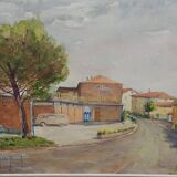 Guido hanset (1910-1992) watercolor on paper view of genoa ? 1968 signed