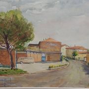 Guido hanset (1910-1992) watercolor on paper view of genoa ? 1968 signed
