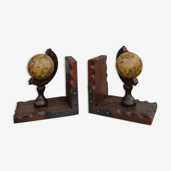 Pair of bookends vintage world map