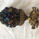 1960s bronze pendant lamp and multicolored glass cluster