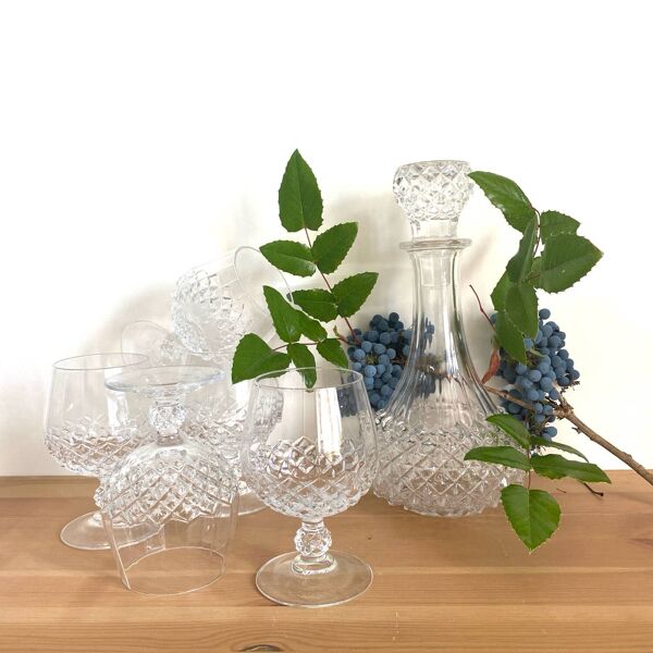 Service à cognac - verres - carafe - longchamp - cristal d’arques  - vintage