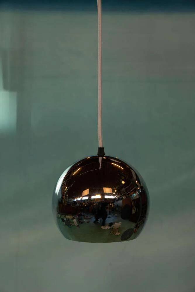 Vintage chrome sphere pendant lamp, space age eye lamp.