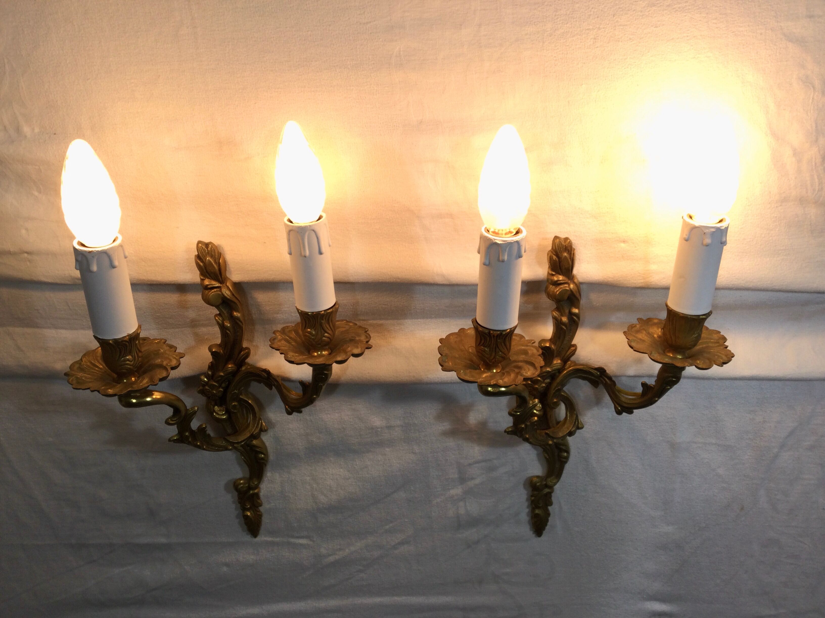Pair of sconces bronze 2 lights louis xv style
