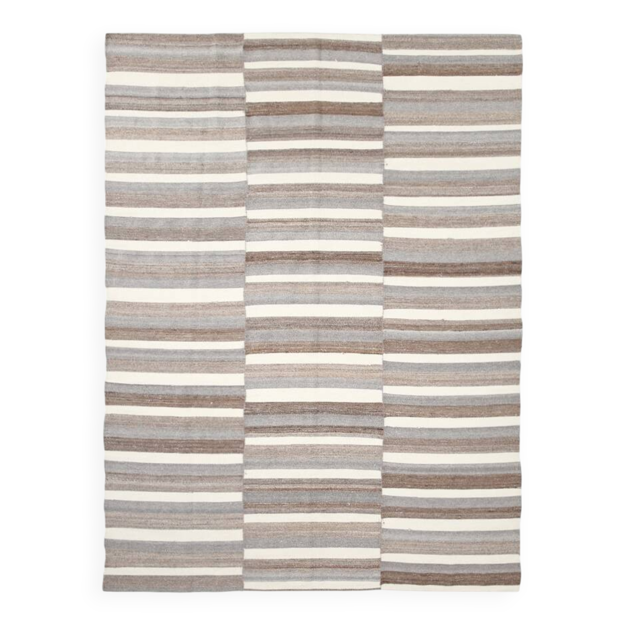 Contemporary Brown & Beige Striped Motifs Vintage Kilim Rug, 226x306Cm