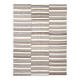 Contemporary Brown & Beige Striped Motifs Vintage Kilim Rug, 226x306Cm