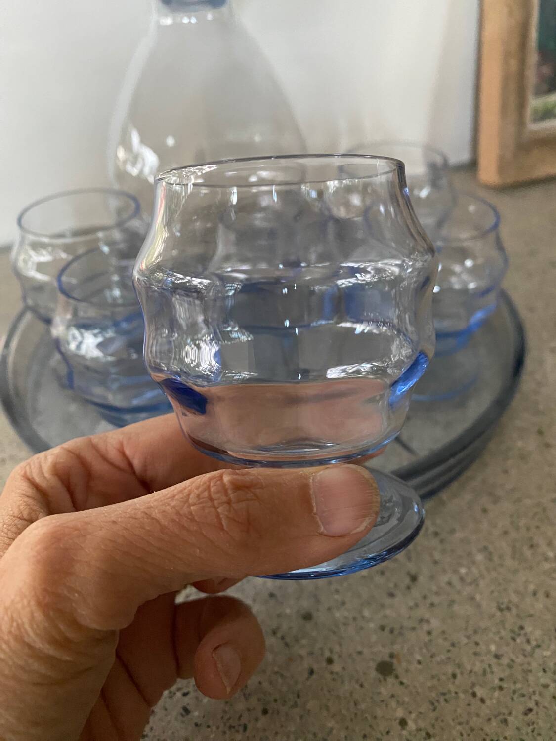 Art deco decanter and tray glass set