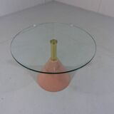 Italian Memphis style pink natural stone & glass side table 1980’s