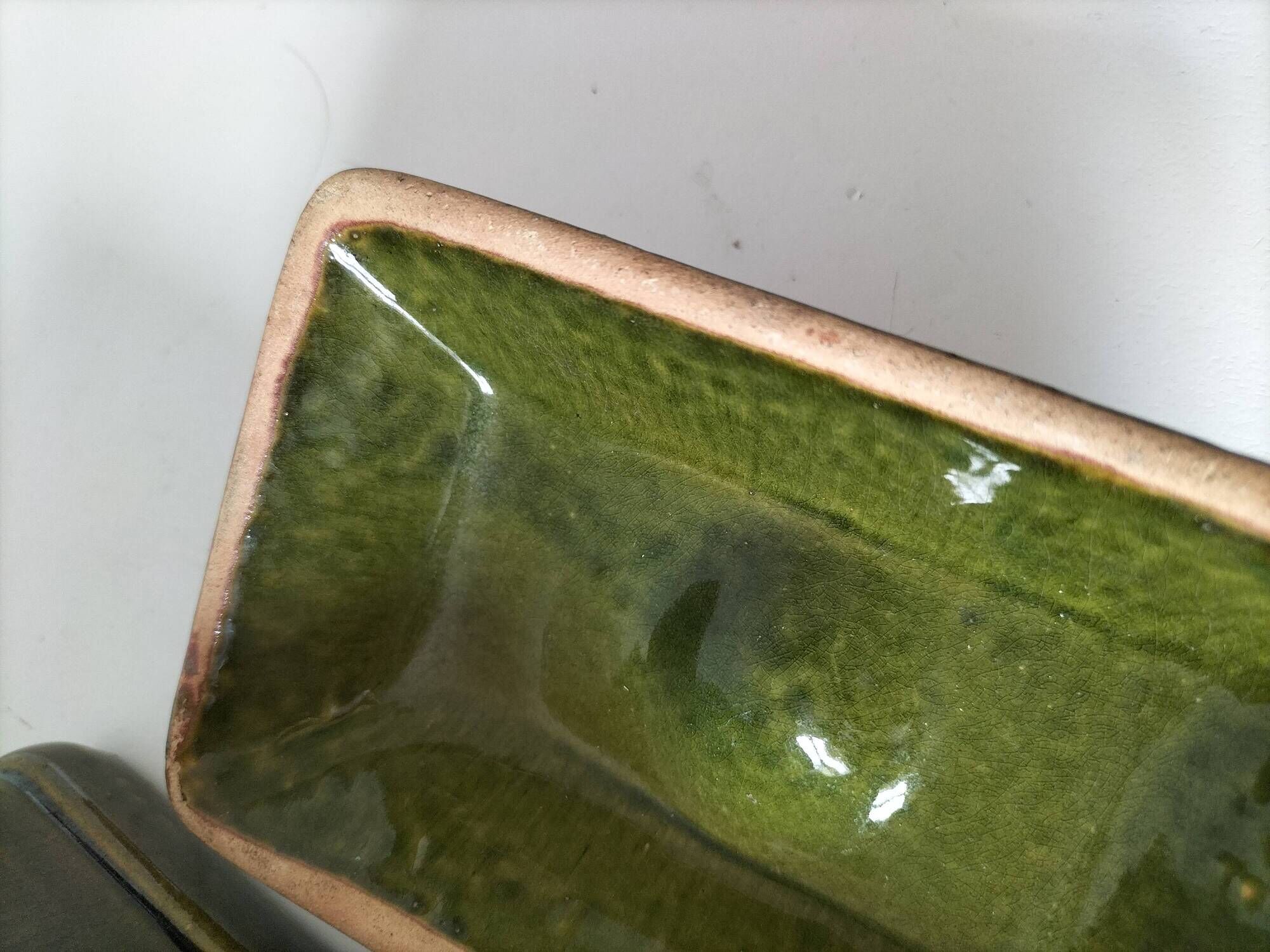 Small terrine in olive green glazed earthenware