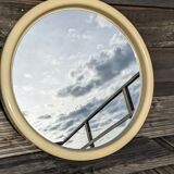 Vintage mirror 70 round white ecru plastic