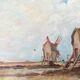 Peinture à l'huile vintage de moulin à vent, signée L.Carlson 1960