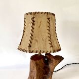 Wooden lamp, new fabric cable, cardboard lampshade