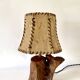 Wooden lamp, new fabric cable, cardboard lampshade