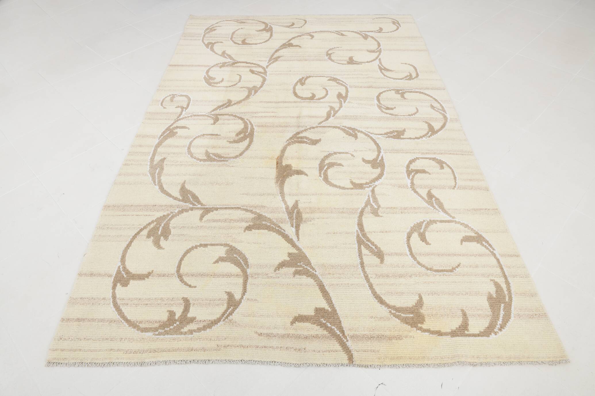 Turkish Cream & Brown Modern Vintage Rug, 179x273Cm