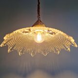 Suspension art déco en verre transparent festonné, années 1920-30