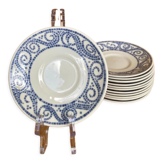 12 Churchill England blue mosaic pattern saucers