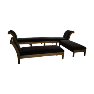 Set of chaise lounges and bench