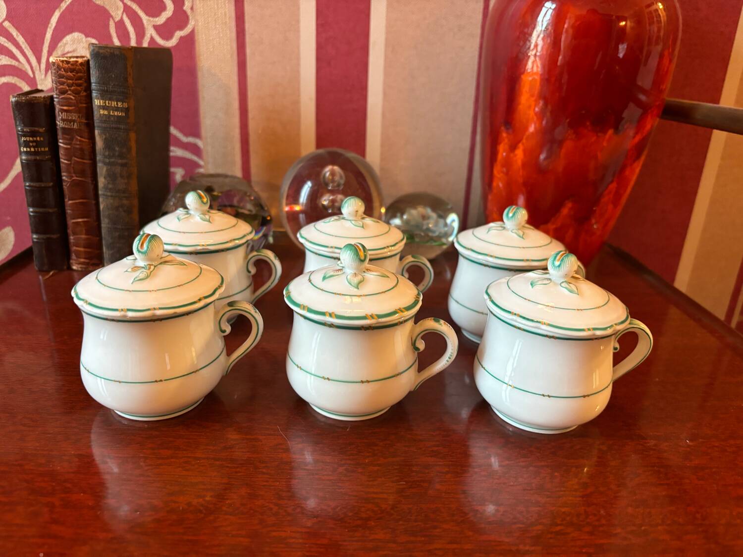 6 anciens pots a creme porcelaine de paris 19eme (1850) lot de 6