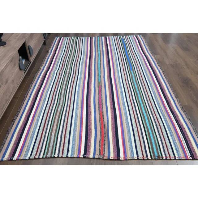 1970s Vintage Turkish Oushak Handmade Wool Cotton Purple Area Rug 175x274