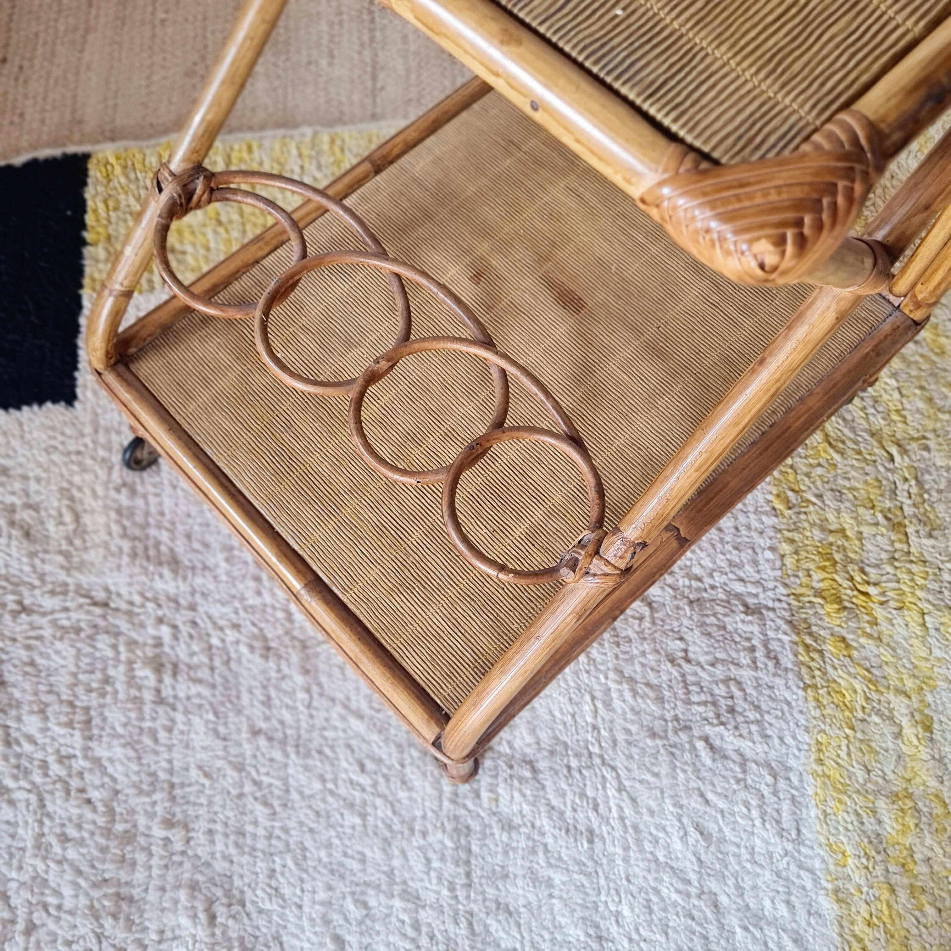 Vintage rattan dessert trolley - double shelves
