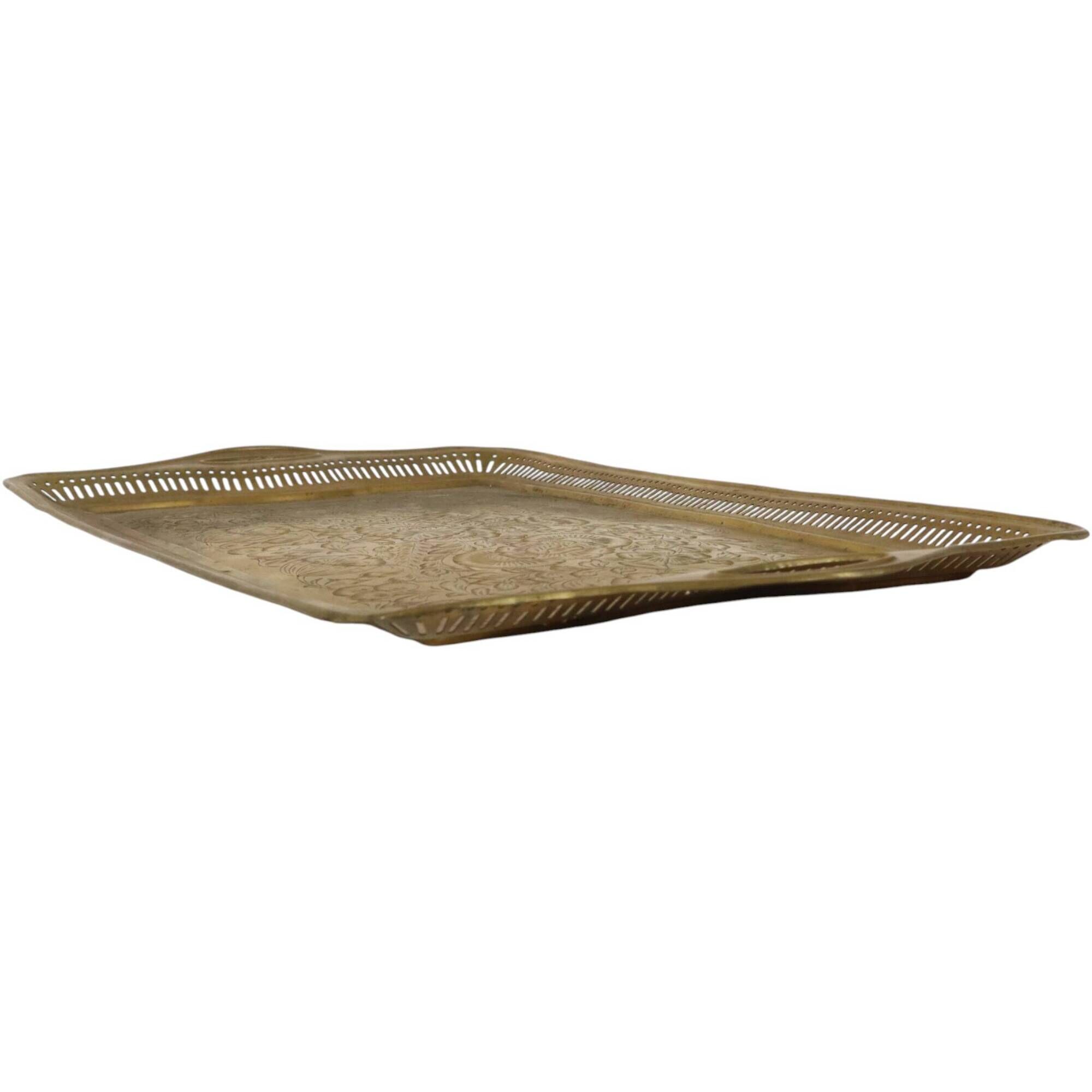 Vintage Oriental Brass Tray with Floral Decoration, 50 cm