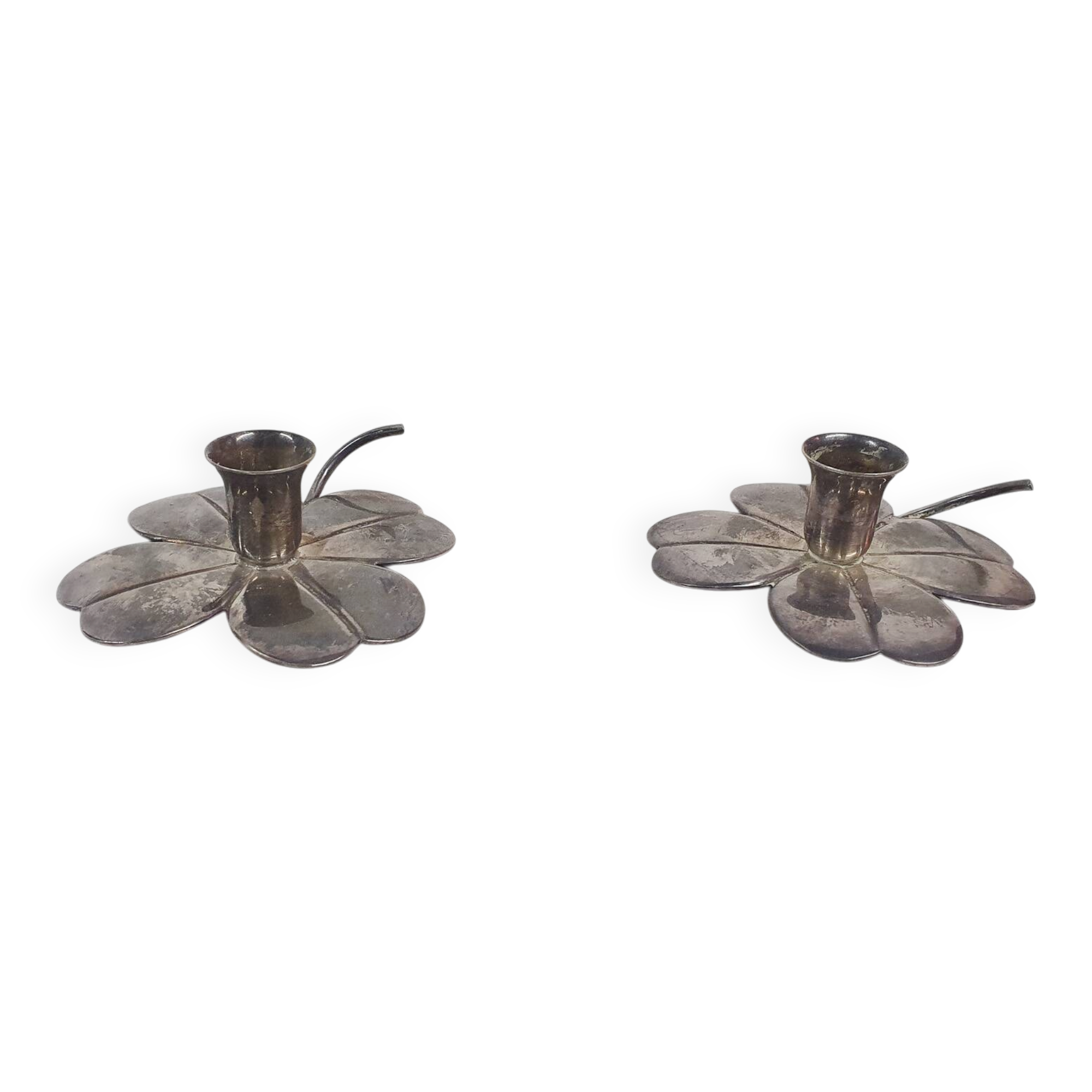 Two silver clover candleholders by Carl Frederik Christiansen, Denmark