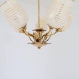 Mid-century brass and glass pendant light by Sario, Finland, 1950s.