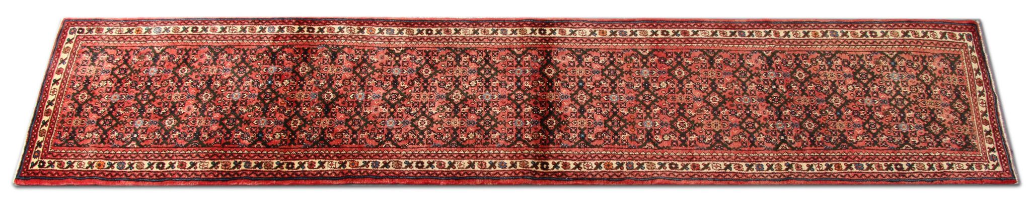 Handmade persian rug, red wool runner rug- 75x387cm