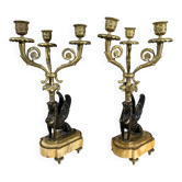 Pair of Candelabra with Sphinxes in Gilded Bronze, 19th Century