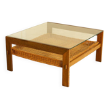 Table basse néerlandaise en wengé et osier 60's