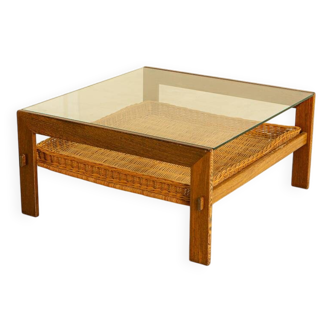 Dutch coffee table in wenge and wicker 60's