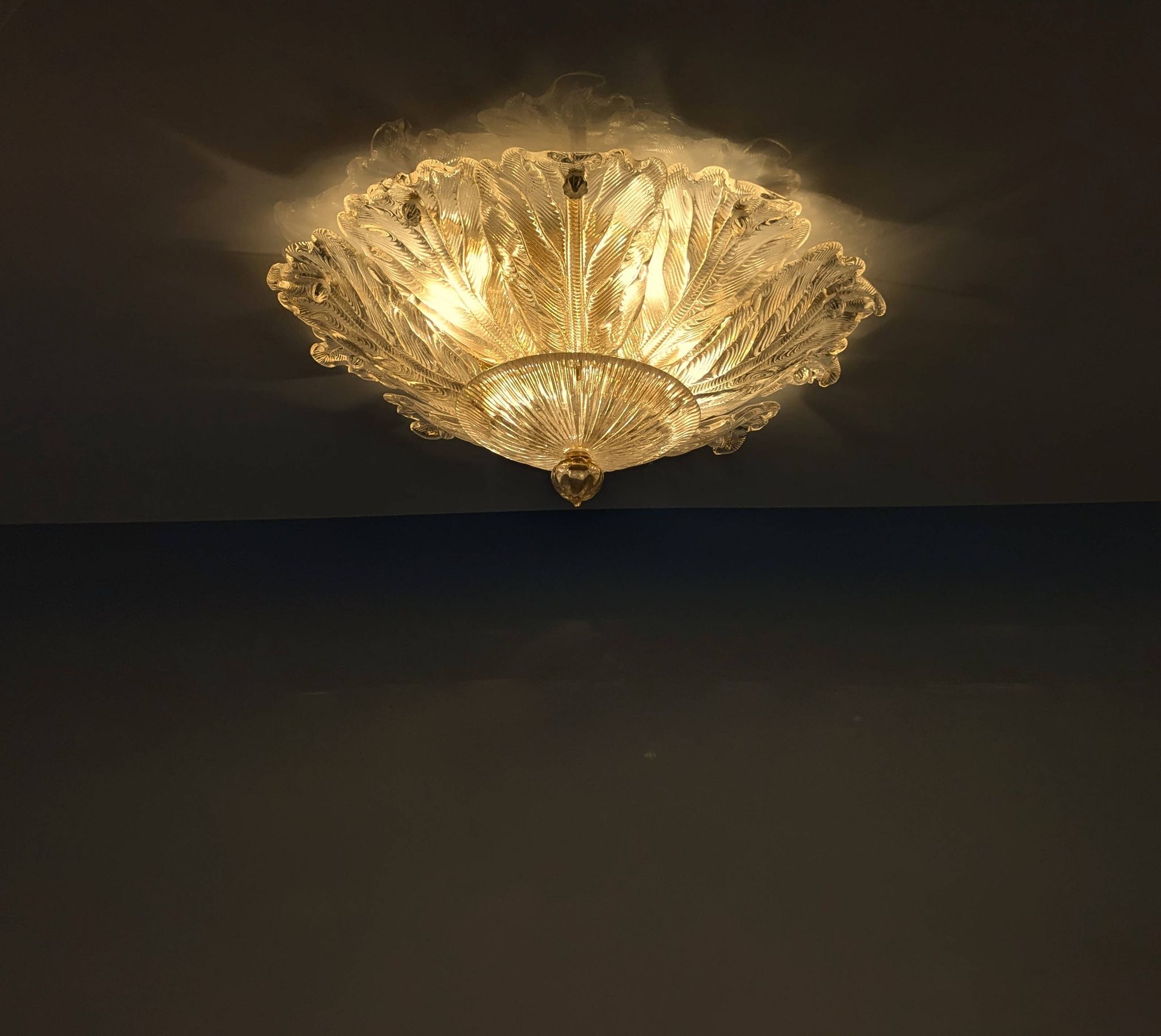 Barovier & Toso Foglia d’Oro Murano ceiling lamp, Italy, 1980s