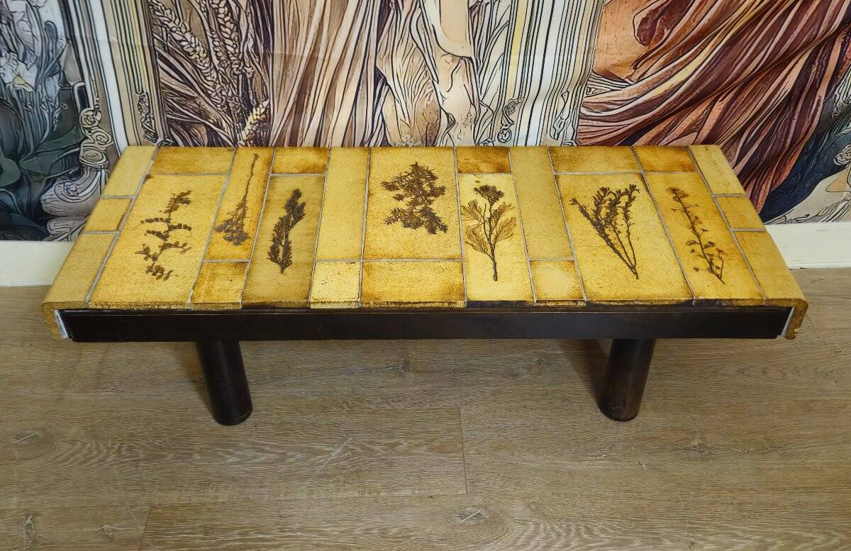 Vintage ceramic coffee table – Roger Capron Vallauris – Herbarium decor – 1950s/60s