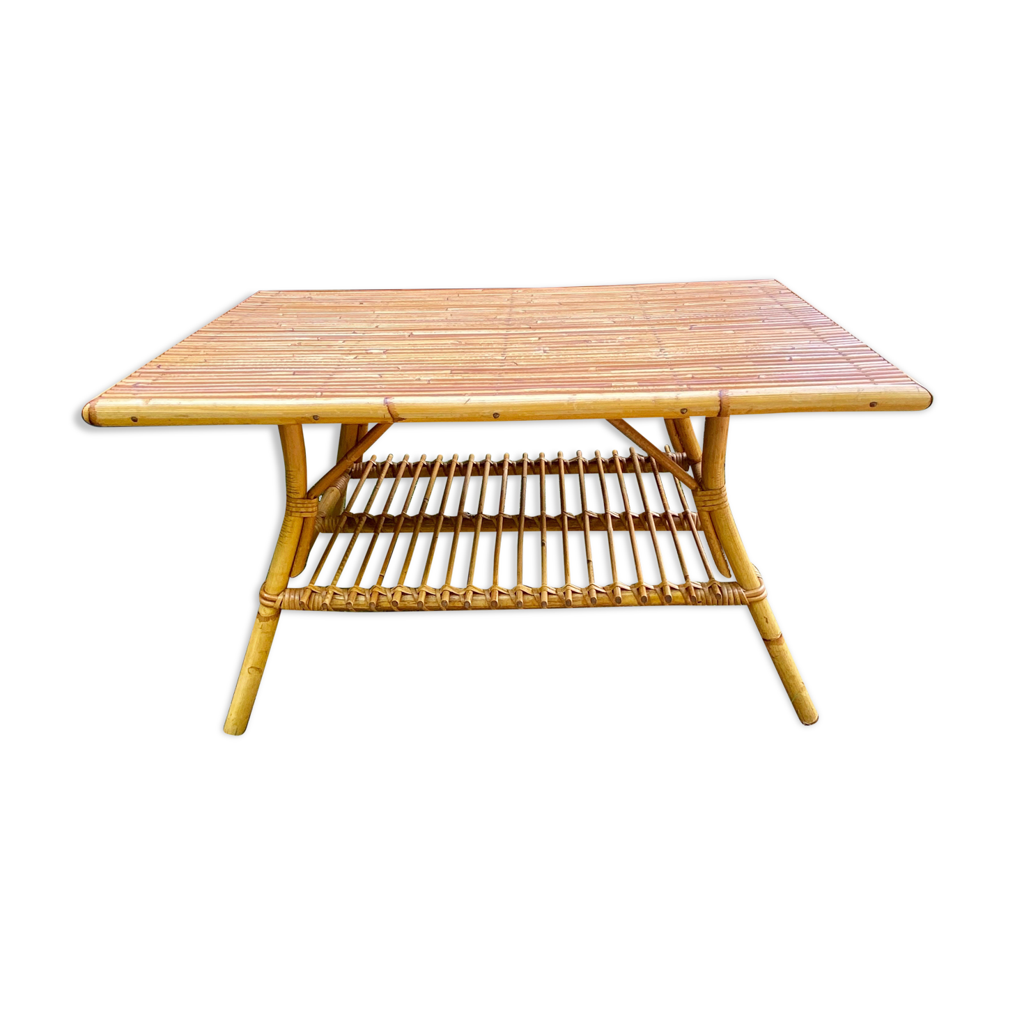 Coffee table in bamboo and rattan 70s