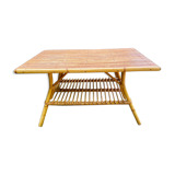 Coffee table in bamboo and rattan 70s