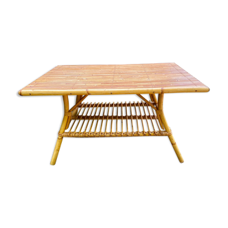 Coffee table in bamboo and rattan 70s